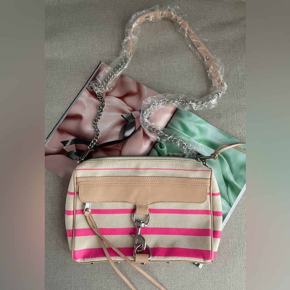 New Rebecca Minkoff M.A.C Canvas Crossbody Bag In Pink/Ivory